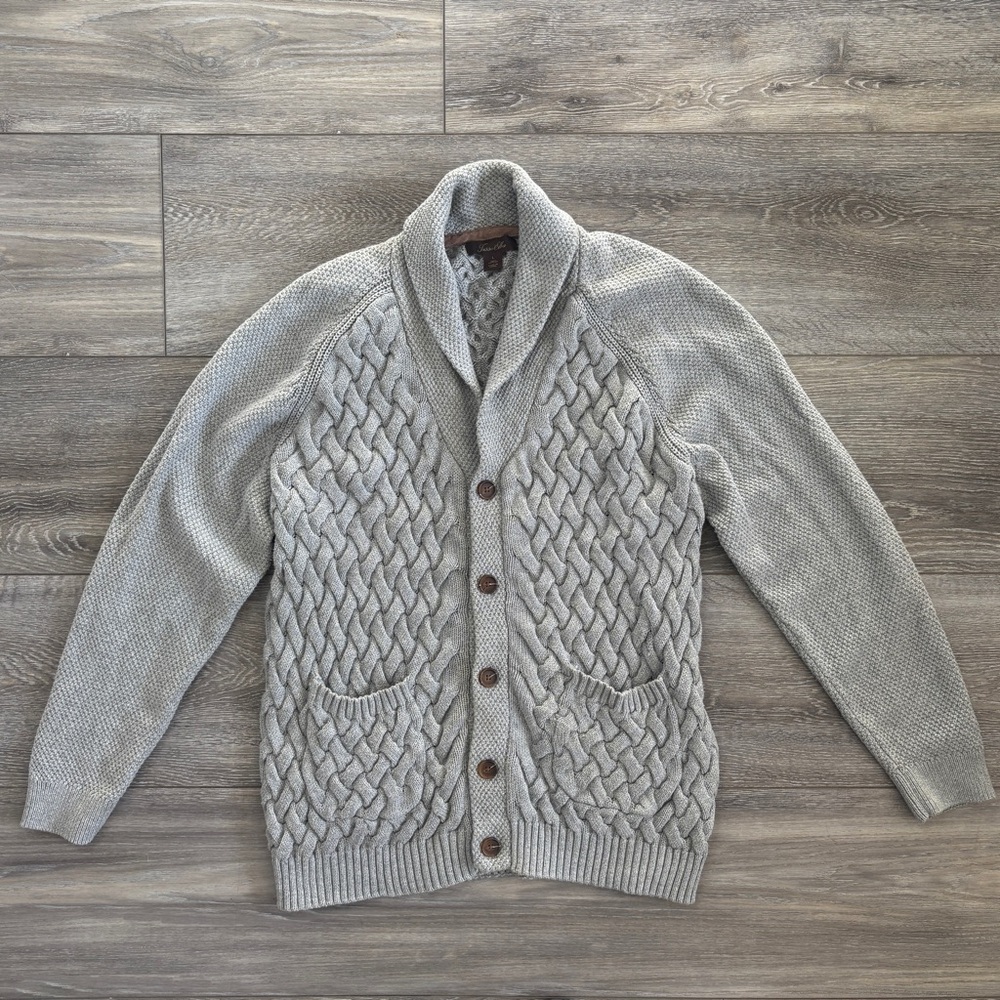 Tasso Elba 100% Cotton Grey Cable Knit Chunky Oversize Grandpa Cardigan Large